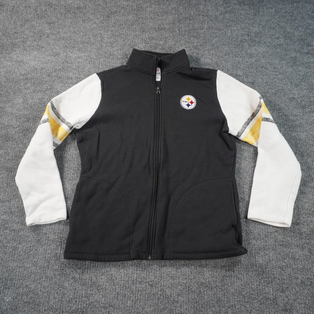 NFL Team Apparel Pittsburgh Steelers Jacket Womens Large Black Fleece Full Zip
